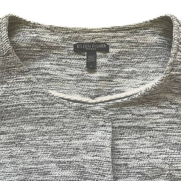 Eileen Fisher Woman 1X Jacket | Textured Knit, Gray White, Pockets, Cotton Blend - Picture 3 of 11